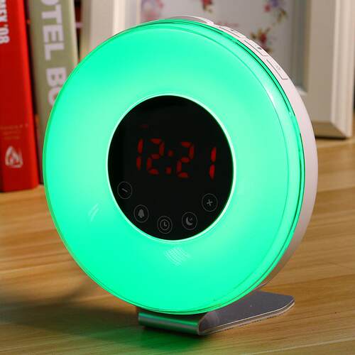 新品 自然唤醒睡眠灯闹钟模拟日出日落多彩变色调光LED小夜灯台钟
