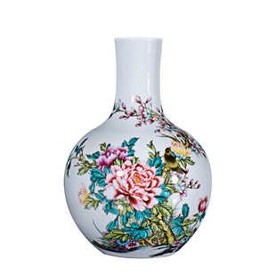 复古粉彩梅花花瓶冬瓜瓶家居陶瓷工艺品 批发景德镇陶瓷花瓶中式