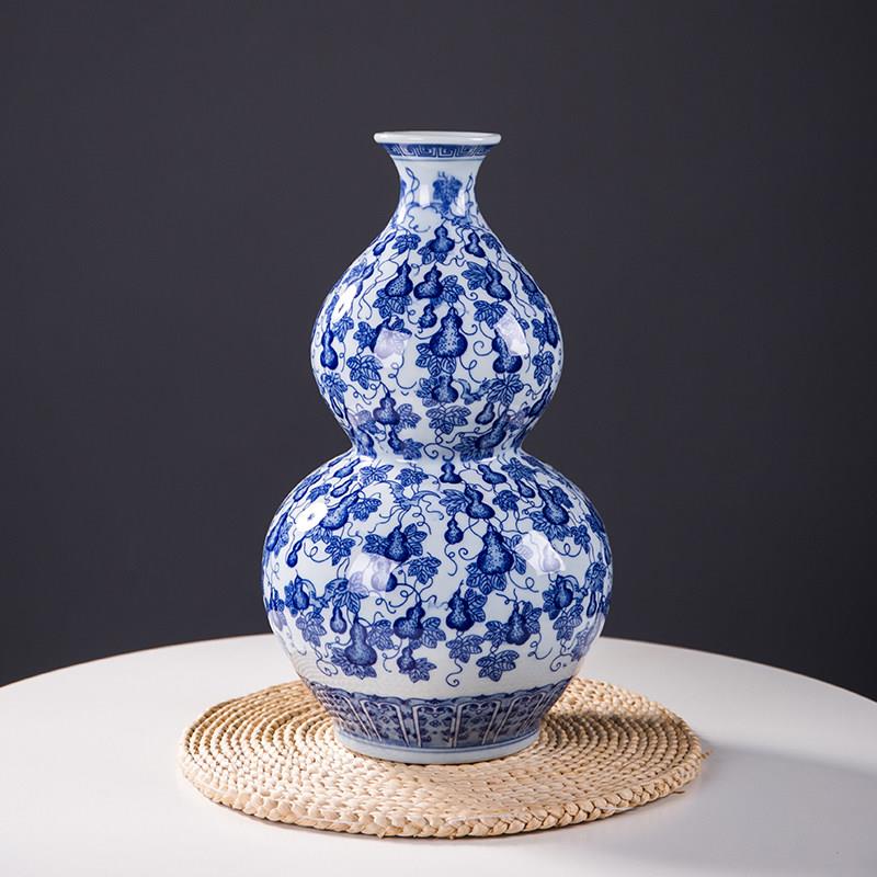 景德镇青花瓷手绘葫芦陶瓷花瓶插花新中式家装工艺饰品