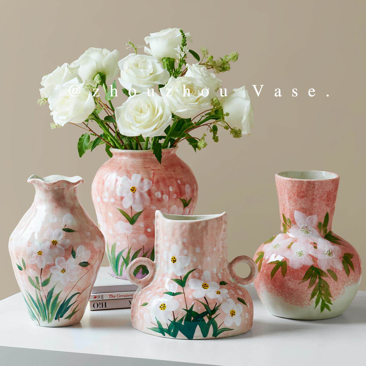 景德镇陶瓷花瓶手工手绘花器客厅插花水培鲜花餐桌装饰品摆件