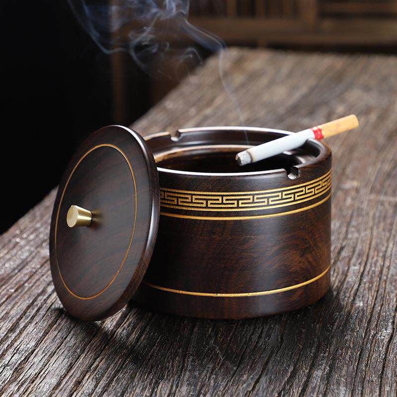 简约大气黑檀木烟灰缸手工纯铜镶嵌实木茶渣缸泡茶工具茶具零配件