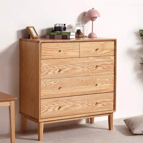 实木五斗柜全红橡木五斗橱原木卧室储物柜子北欧风现代简约