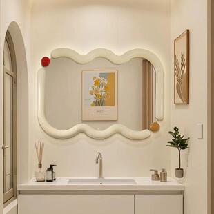 ins奶油风智能发光浴室镜不规则异形卫生间镜子卧室壁挂梳妆台镜