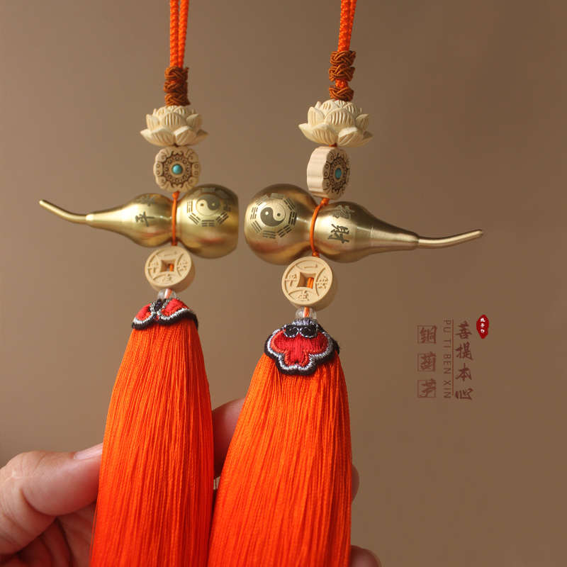 门对门铜葫芦挂件开盖吉红色流苏纯黄铜摆件大门卧室吉祥平安挂饰