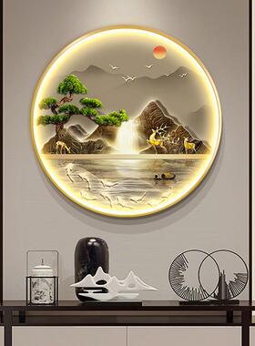 新中式入户圆形玄高关装饰画走带廊挂画流水生财档山水灯MJ-465画