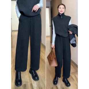 加绒弯刀西装裤女2025秋冬新款高腰阔腿后妈裤直筒休闲香蕉镰刀裤