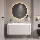 奶油风多层实木浴室柜组合一体陶瓷洗脸盆卫生间洗手池智能洗漱台