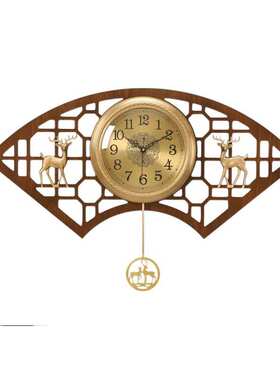 lzF扇形新中式钟表挂钟客厅家用2023新款轻奢黄铜静音表大气时钟