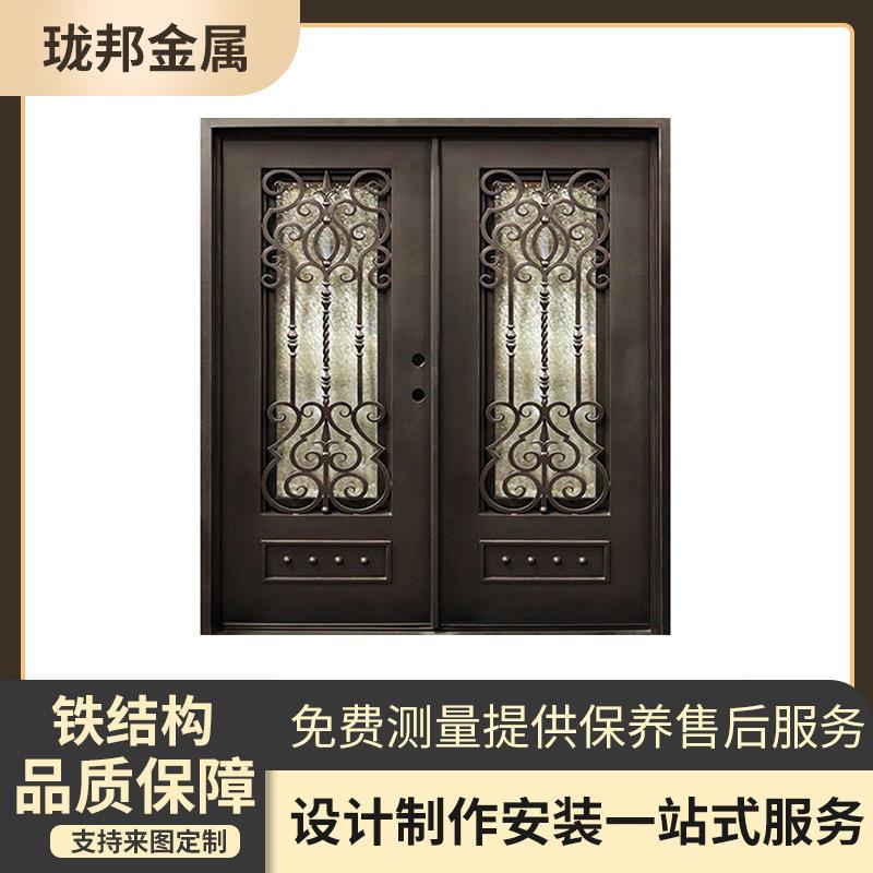 欧式别墅铁艺门入户大门法式庭院玻璃门大铁门户外花园双开对开门