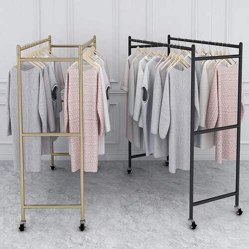 服装店展示架中岛挂衣架落地式女童装专用双杆双排杠可移动带滑轮