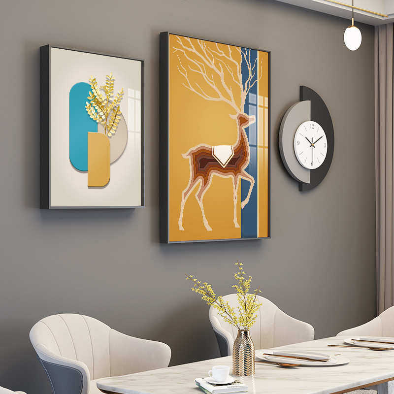 晶瓷书房组合轻墙面餐厅装饰画挂画画壁画艺术挂表奢壁饰铝合金