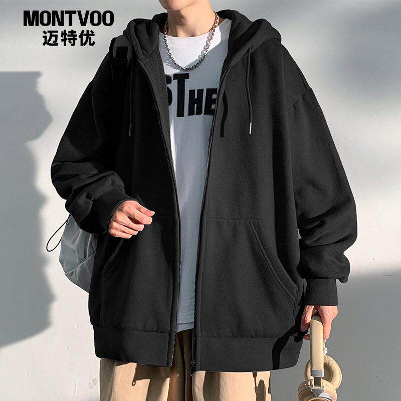 迈特优春秋款开衫卫衣男款潮牌美式复古重磅港风重磅连帽外套