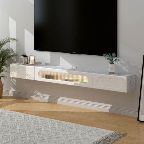 实木悬空电视柜茶几组合客厅小户型壁挂电视柜白色悬浮收纳储物柜