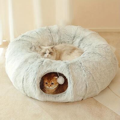 Cat Tunnel Bed for Indoor Cats Soft Donut Hideaway with