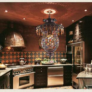 波米意亚复古吊灯地中海彩色水晶灯单头铁西艺餐厅375灯式美创小