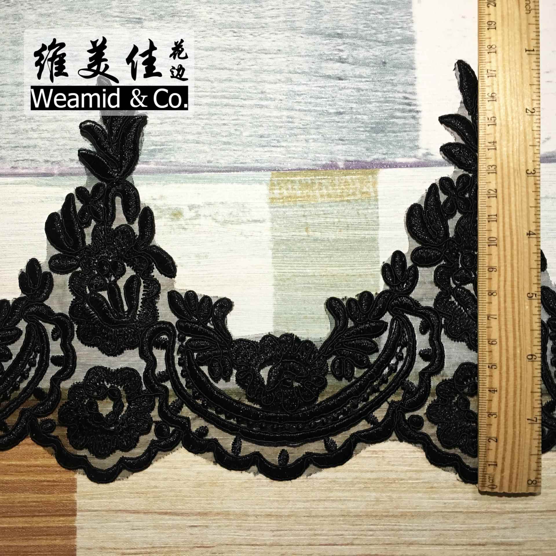 新款直销17.5cm高品质外贸晚礼服水溶蕾丝网底刺绣车骨涤纶波浪花