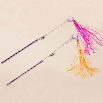 Cat Toy Feather Cats Colorful Ringing Paper Stick Hairball