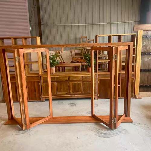 老榆木实木网红折叠窗推拉窗玻璃窗实木窗定制中古风全屋定制整装