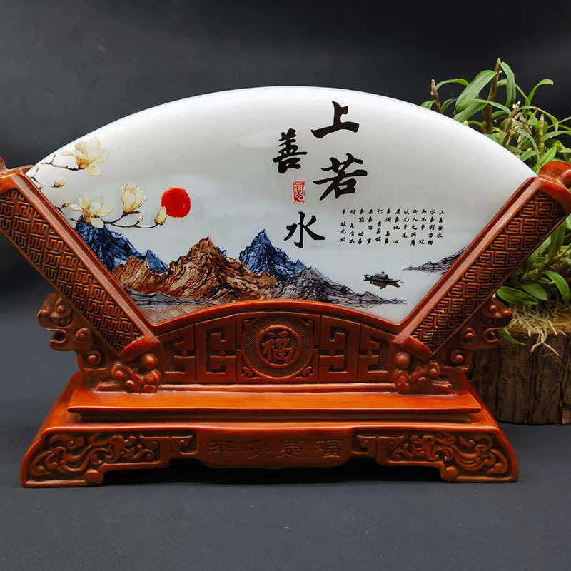 阿富汗白玉石扇形屏风工艺品摆件办公家居开业礼品玉石摆件可批发