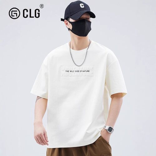 香港CLG潮牌新款液氨棉短袖t恤男夏薄款潮流宽松百搭纯色半袖上衣