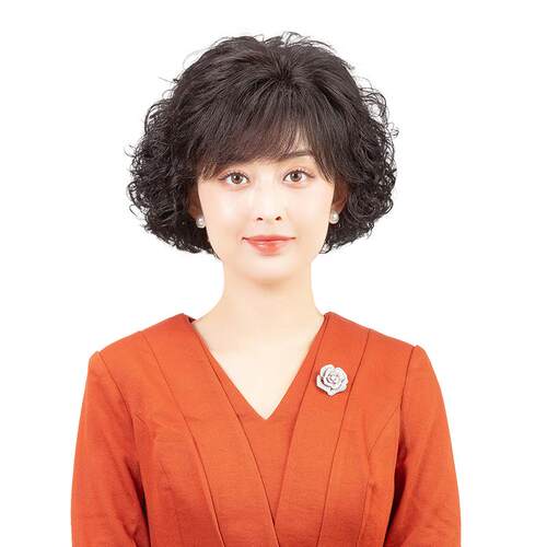 高档假发老女士中年仿真卷发然斜齐刘海全真人短发丝手织妈妈自全