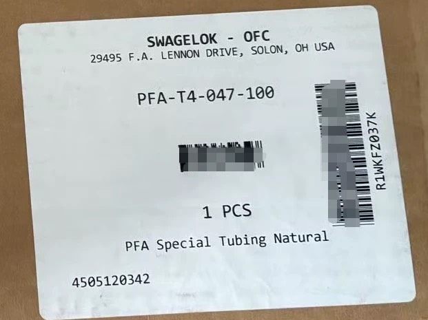 Swagelok ，PFA 卡套管，1/4 in. 外径 x