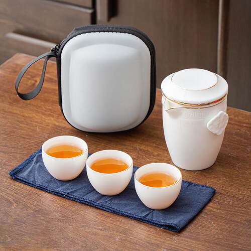 中式纯色白瓷旅行茶具可客制一壶多杯高档礼品便携式功夫茶具组