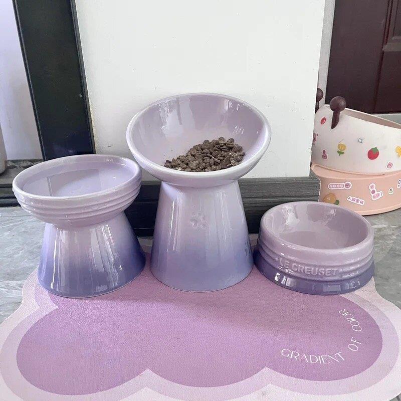 猫碗高脚陶瓷宠物碗保护颈椎斜口大口径彩色食盆喝水碗防打翻