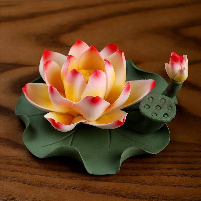 新品陶瓷莲花香插 莲花荷叶陶瓷线香底座 香道香薰陶瓷工艺品摆件