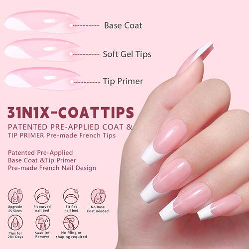 French Gel Nail Tips - French Tip Press on Nails Pink Medium