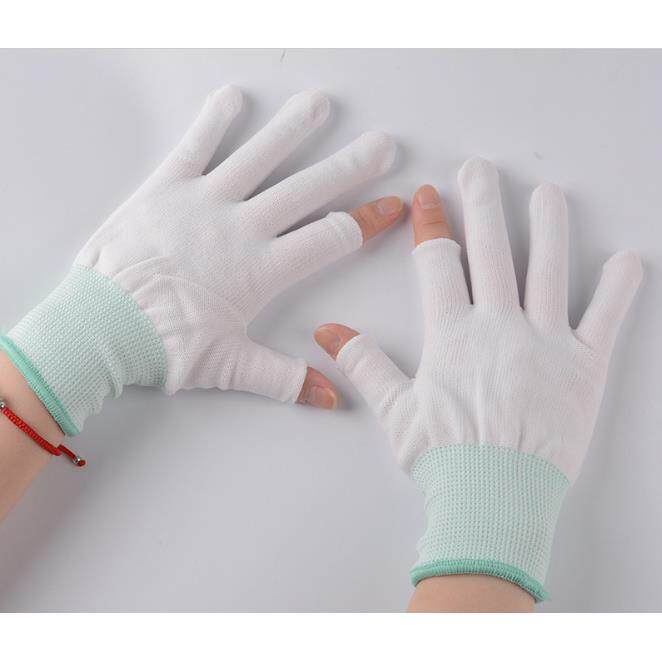 尼龙男女干活透气修车劳保手套薄款双半指耐磨工作布防滑工业涂指