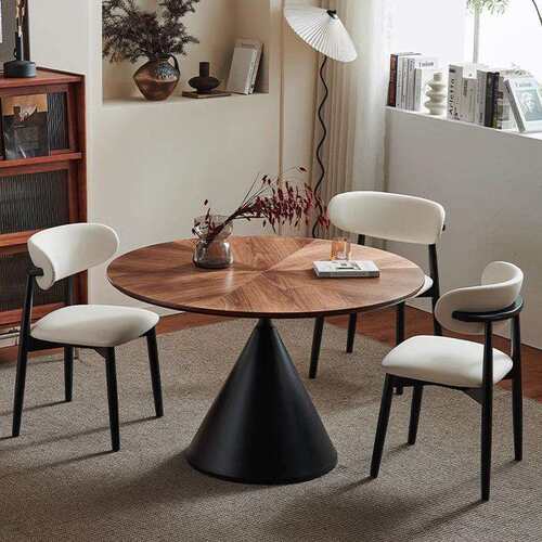 中古风餐桌复古圆桌家用小户型吃饭桌餐厅餐桌法式黑胡桃木餐桌椅