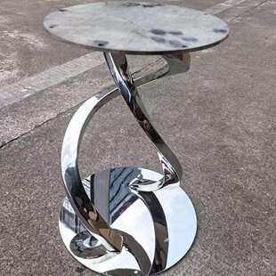 轻奢不锈钢茶几边几大理石岩板简约桌脚岩板小圆几金属角几支架底