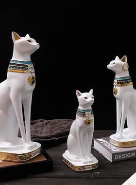 寓意好的摆件客厅轻奢高档埃及猫白色复古创意树脂时尚客厅玄关电