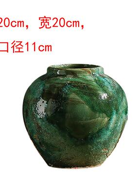 新款景瓶德镇瓷器美多式陶小花客厅插花摆件 绿色陶罐瓷粗陶肉坛