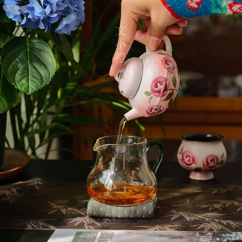 透明公道文小号小把新款把耐热绿带丨加厚杯茶器橙悠然杯玻璃分公