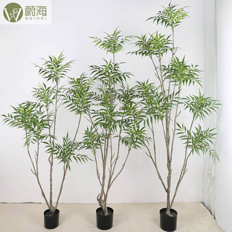 仿真黄天WH-HTZ竺件树家绿植南天竹落地竹子客厅高居端摆摄影道具