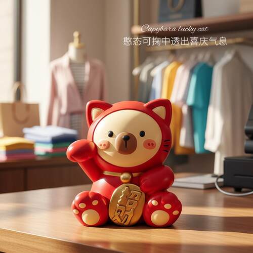新年玄丑萌财猫卡皮招巴拉客厅关前台卧室艺车载装饰品SHBB2541树