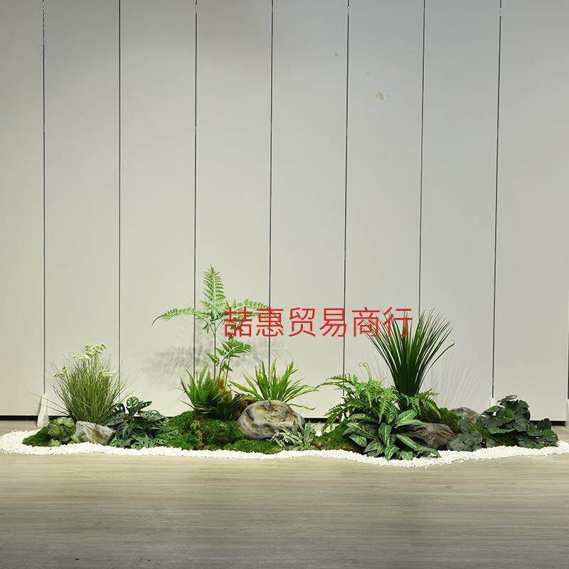 室内过道绿植造景设计假绿植玄关形象墙景观楼梯下枯山水