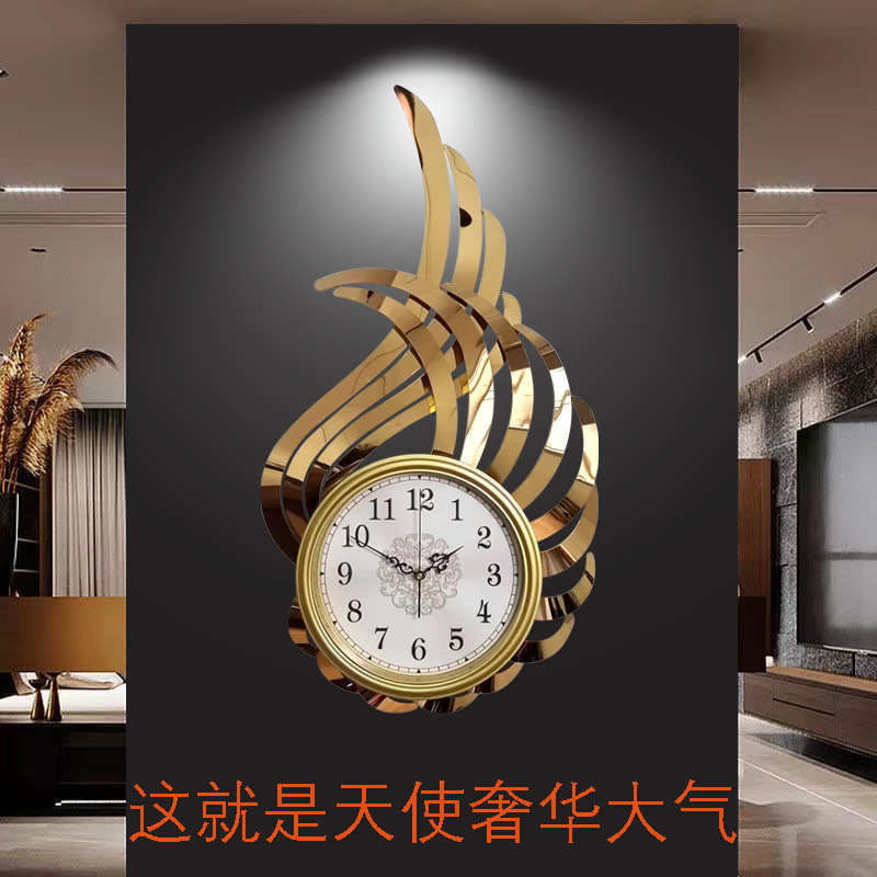 欧式玄关客厅挂钟铁艺艺术挂钟轻奢横版餐厅网红高档简约挂钟表