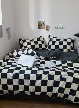 简约格水洗棉床上四宿件秋套春款床单被套床笠子学AL101120生舍三