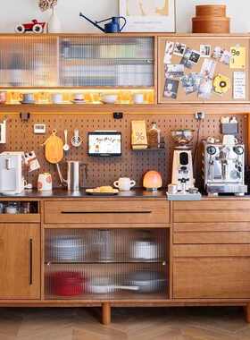 实木岩板餐边柜日式橱柜一体靠墙高柜储物柜家用茶水柜酒柜置物柜