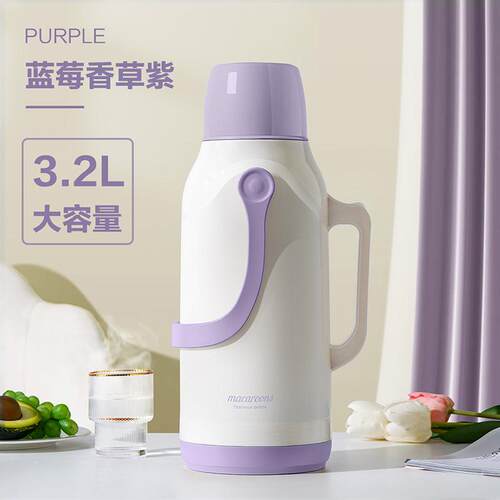 老式玻璃内胆真空保温杯圆形玻璃胆带柄保温杯双层带盖保温杯子