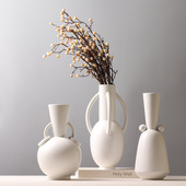 样板房个性 饰品 摆件北欧 哑光白带耳插花装 现代简约创意陶瓷花瓶