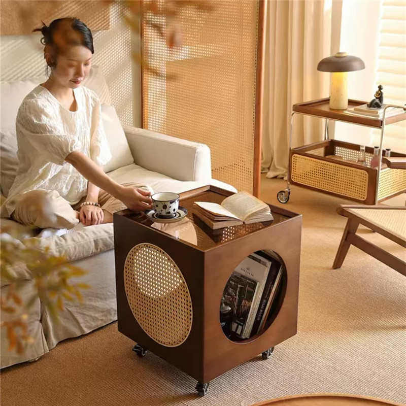 复古风客厅可移动茶边几沙发推车床头柜实木藤编小边桌置物收纳,商业/办公家具,茶几,淘宝优惠券,粉丝福利购,淘宝优惠卷