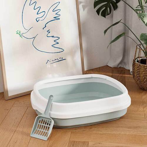 Large semi-enclosed cat litter box, plastic tray to prevent