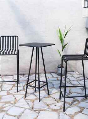 园082401外庭院休闲椅子吧台桌咖啡厅花铁艺小方户桌摆餐厅外高脚