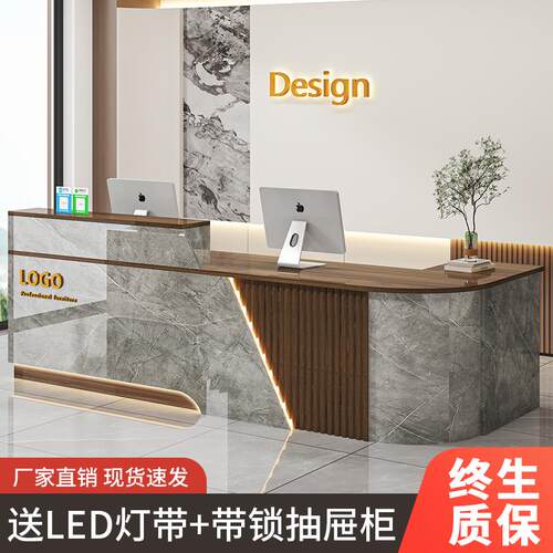中式转角吧台收银柜台公司柜台前台接待台商用店铺小型办公桌服装