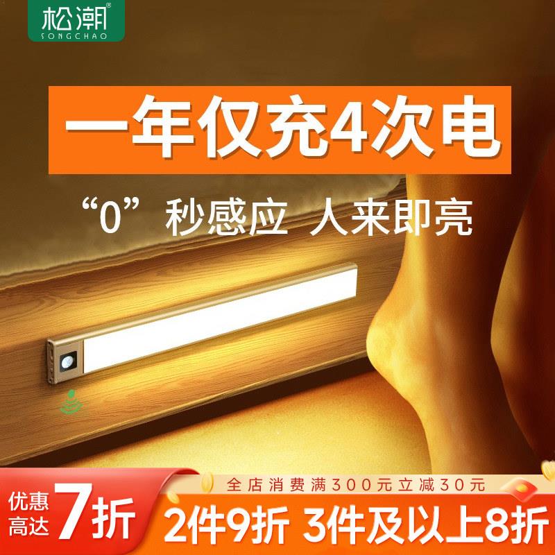 人体感应小夜灯长条夜间家用智能过道走廊楼梯衣柜整体橱柜光控声