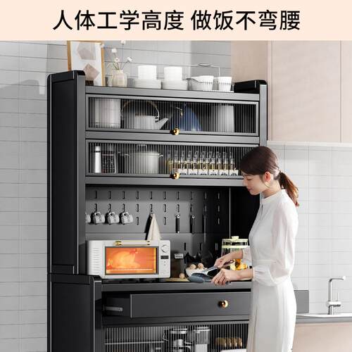 厨房置物架带柜门箱落地橱多多功餐边柜洞能柜微波炉烤电层器置物